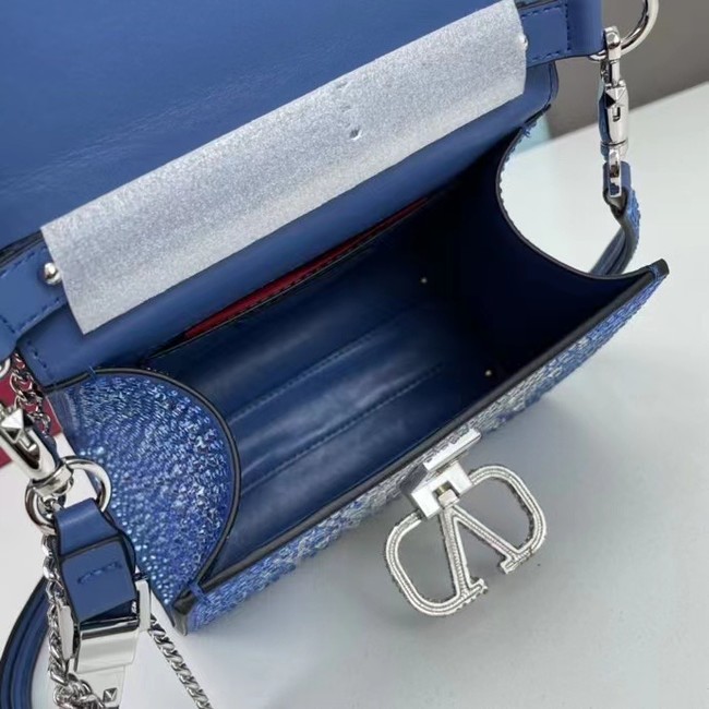 VALENTINO GARAVANI VSLING Shiny diamond Mini totebag XW2B1G9 Blue&silver-Tone Metal 