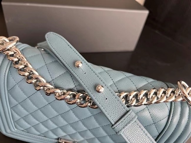 BOY CHANEL HANDBAG Calfskin & Silver-Tone Metal A67086 Light Blue