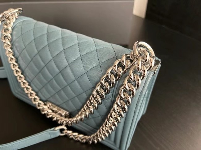 BOY CHANEL HANDBAG Calfskin & Silver-Tone Metal A67086 Light Blue