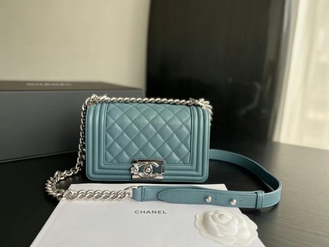 SMALL BOY CHANEL HANDBAG Calfskin & Silver-Tone Metal A67085 Light Blue