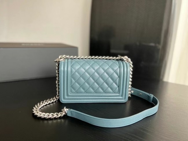 SMALL BOY CHANEL HANDBAG Calfskin & Silver-Tone Metal A67085 Light Blue