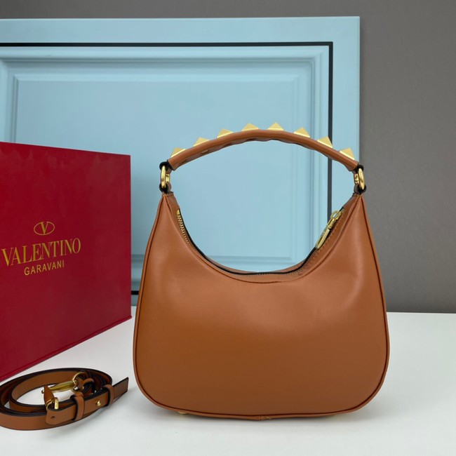 VALENTINO GARAVANI STUD SIGN Calf Leather Hobo bag 1W2B0K69 Caramel