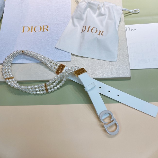 DIOR CARO PEARLS BELT 30 MM B0292UWFR white