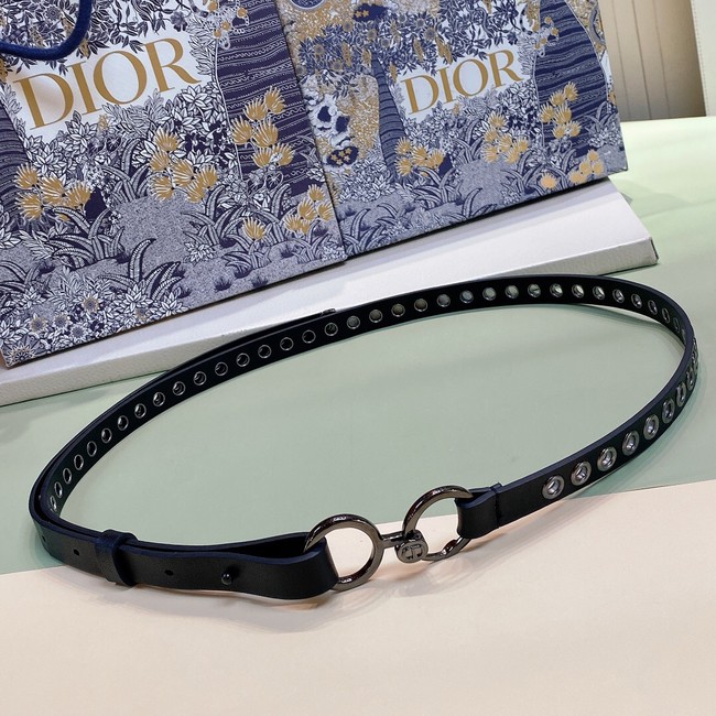 DIOR SHOW BELT Smooth Calfskin with Ruthenium-Finish Metal Eyelets 15 MM B0298BW