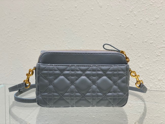 DIOR CARO POUCH WITH CHAIN Supple Cannage Calfskin S5125UWH Cloud Blue