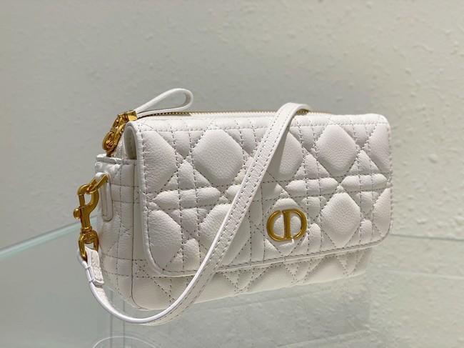 DIOR CARO POUCH WITH CHAIN Supple Cannage Calfskin S5125UWH white