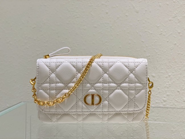 DIOR CARO POUCH WITH CHAIN Supple Cannage Calfskin S5125UWH white