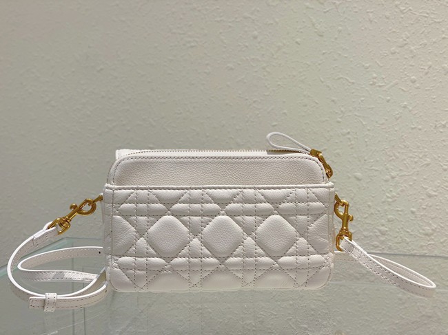 DIOR CARO POUCH WITH CHAIN Supple Cannage Calfskin S5125UWH white