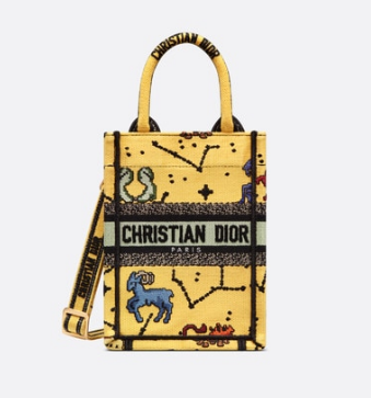 DIOR MINI DIOR BOOK TOTE PHONE BAG Yellow Multicolor Dior Pixel Zodiac Embroider S5555CRTY