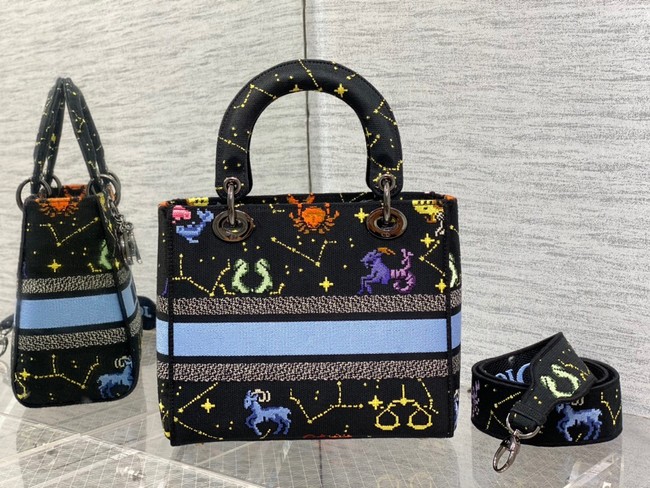 MEDIUM LADY D-LITE BAG Black Multicolor Dior Pixel Zodiac Embroidery M0565BRTY