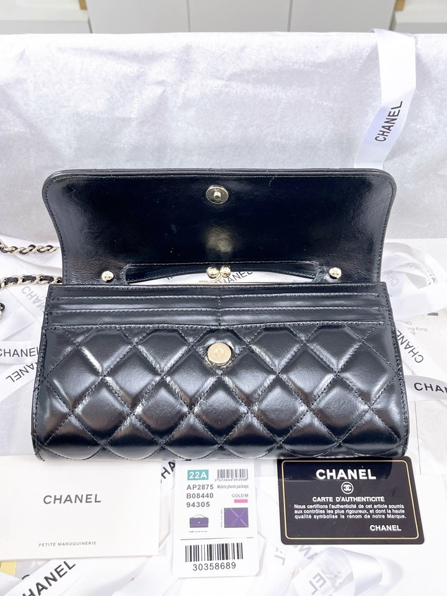 Chanel FLAP PHONE HOLDER WITH CHAIN AS2875 BLACK