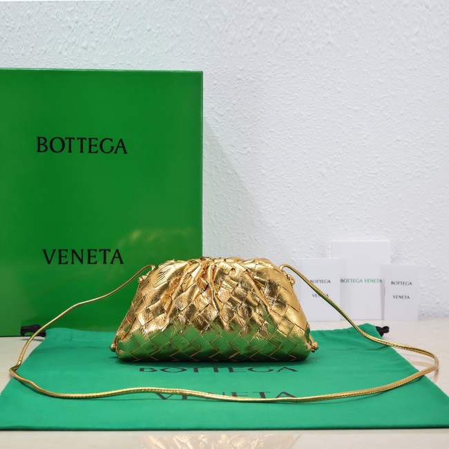 Bottega Veneta Mini intrecciato leather clutch with strap 585852 gold