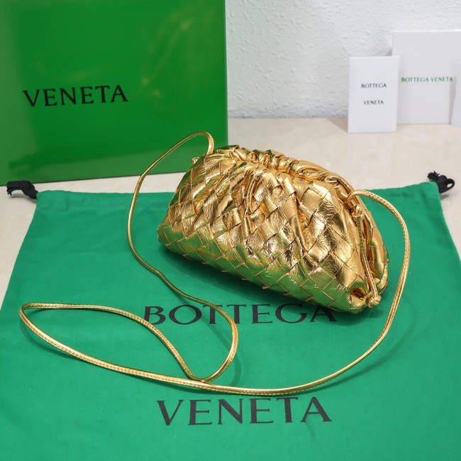 Bottega Veneta Mini intrecciato leather clutch with strap 585852 gold