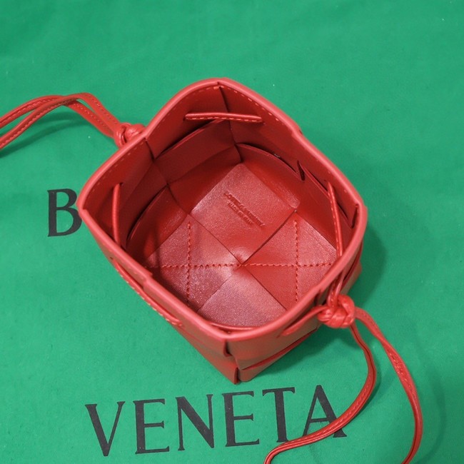 Bottega Veneta Mini intreccio leather crossbody bucket bag 680217 red