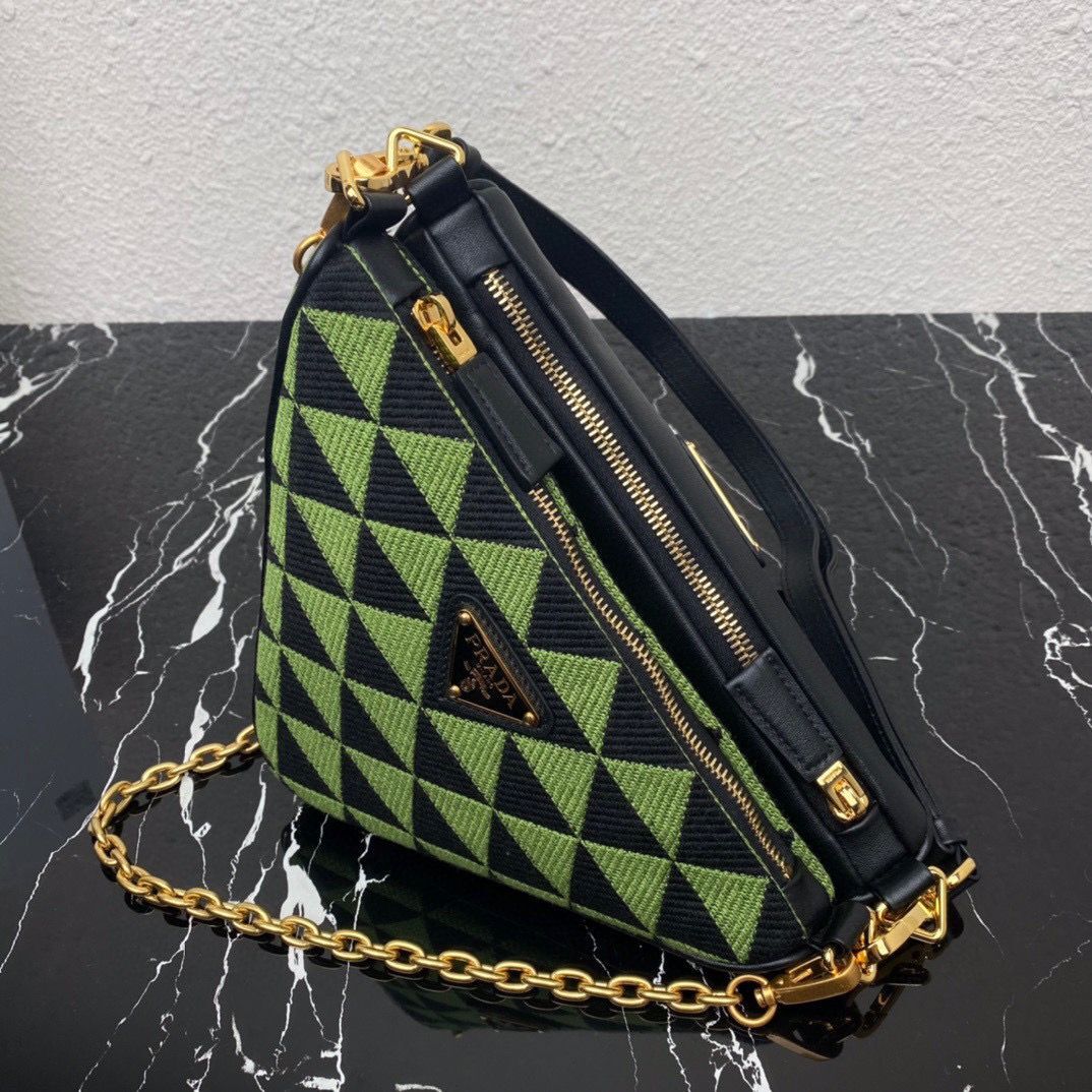 Prada Symbole leather and fabric mini bag 1BC176 Green