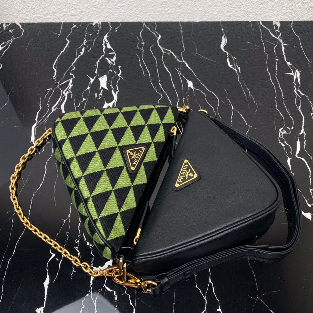 Prada Symbole leather and fabric mini bag 1BC176 Green