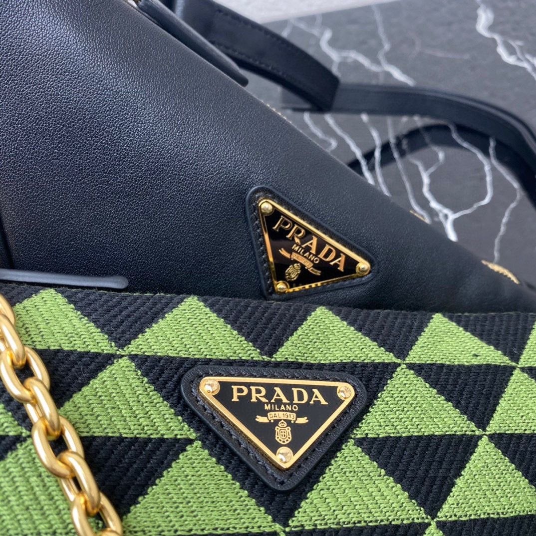 Prada Symbole leather and fabric mini bag 1BC176 Green