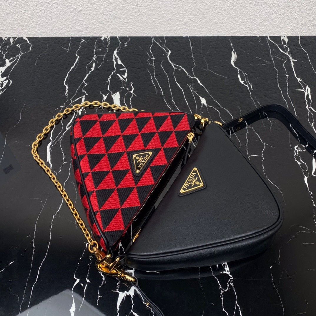 Prada Symbole leather and fabric mini bag 1BC176 Red