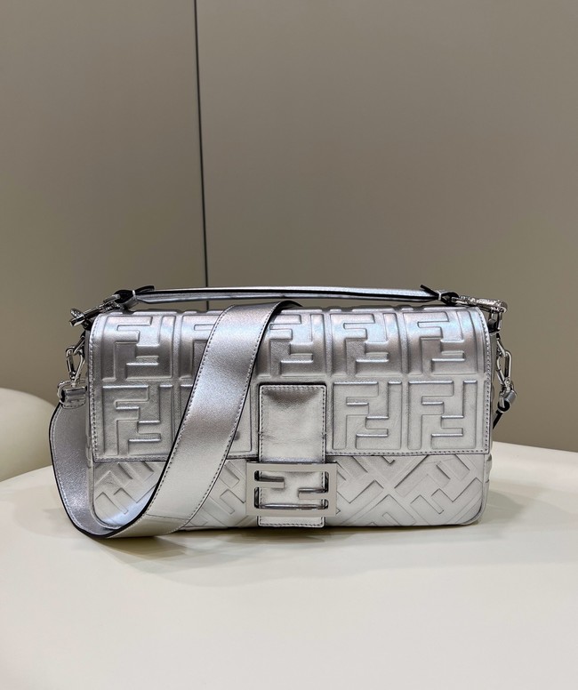 Fendi Baguette Large leather bag 8BR771A silver