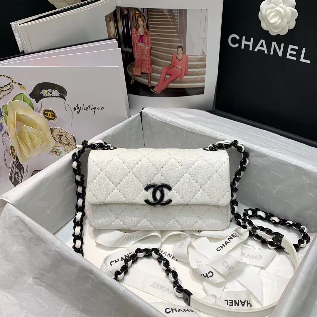 Chanel Original Cavier Leather Flap Bag A6395 White