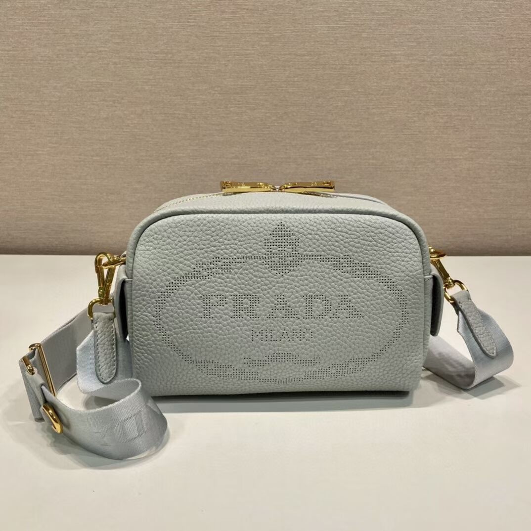 Prada Leather bag with shoulder strap 1DH781 light blue