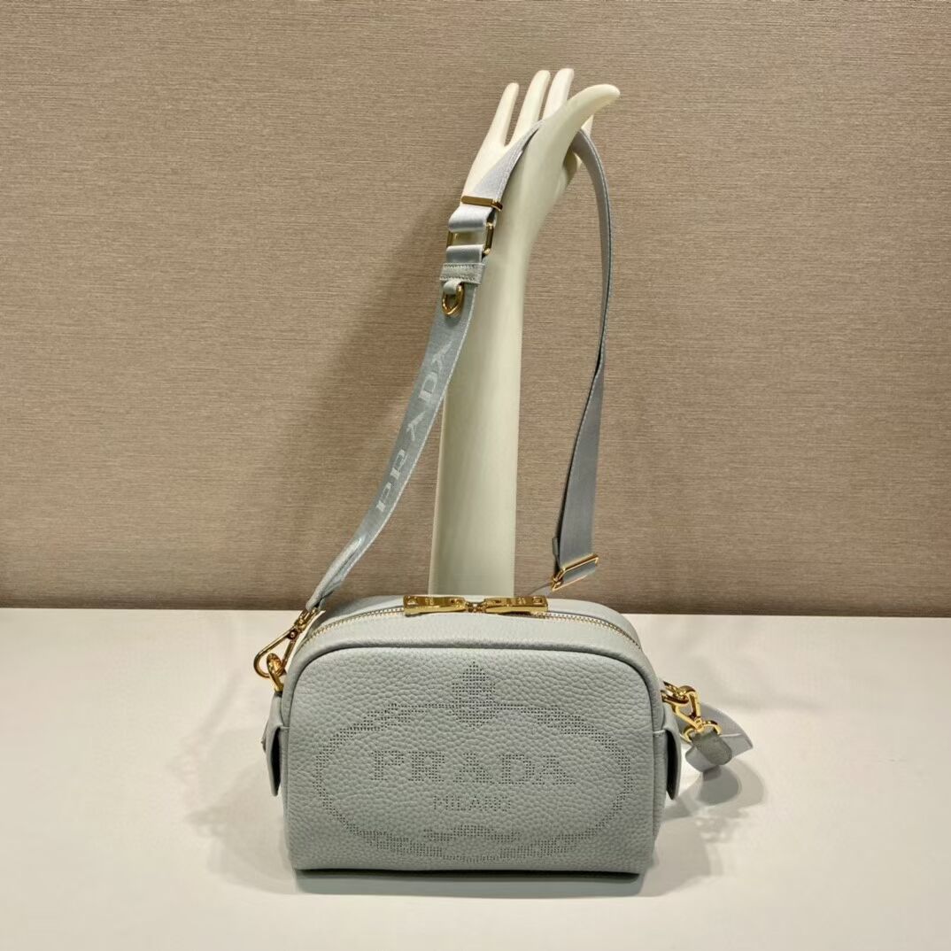 Prada Leather bag with shoulder strap 1DH781 light blue