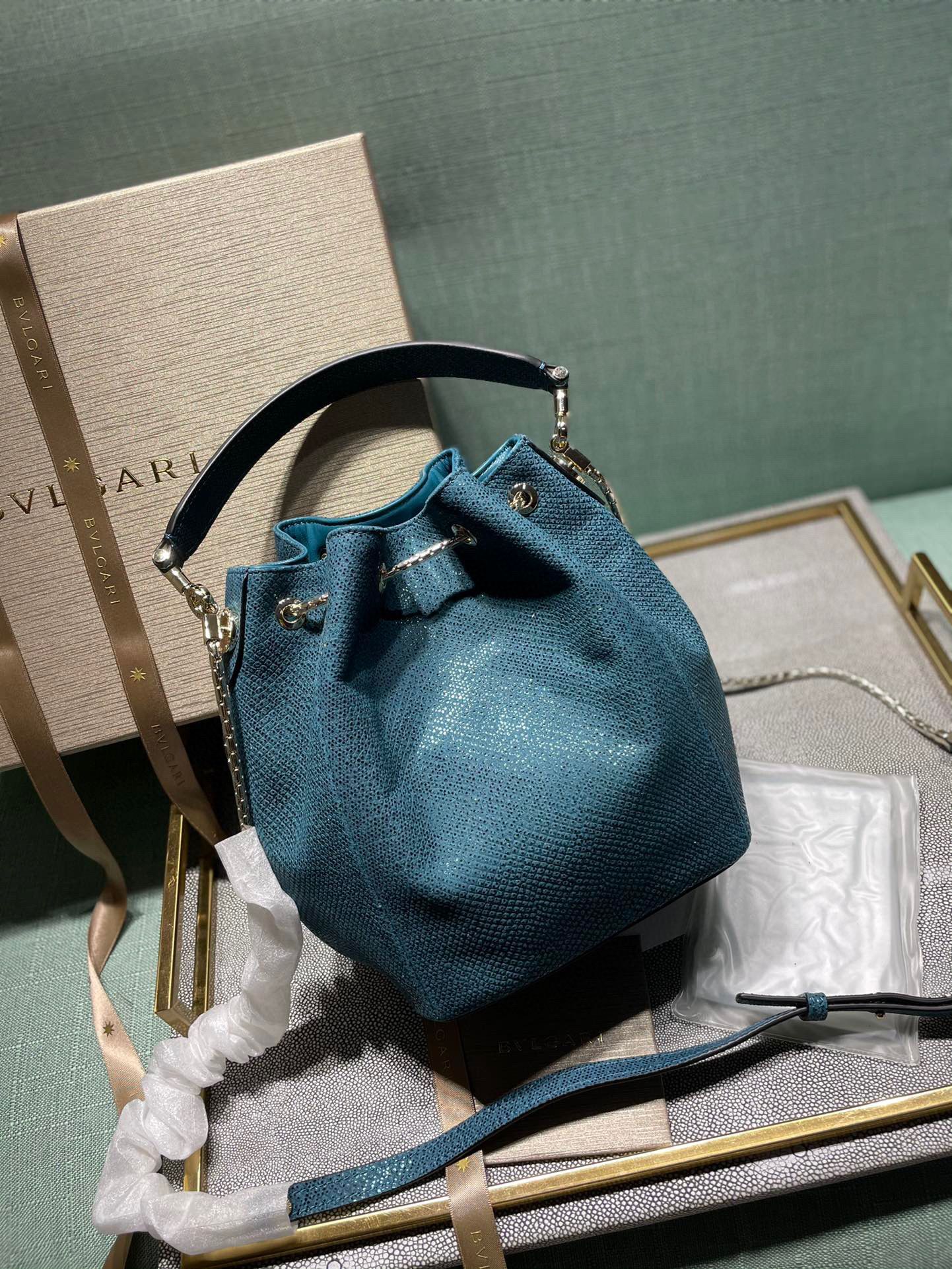 BVLGARI Original Snake Skin Bucket Bag B287614 Blue