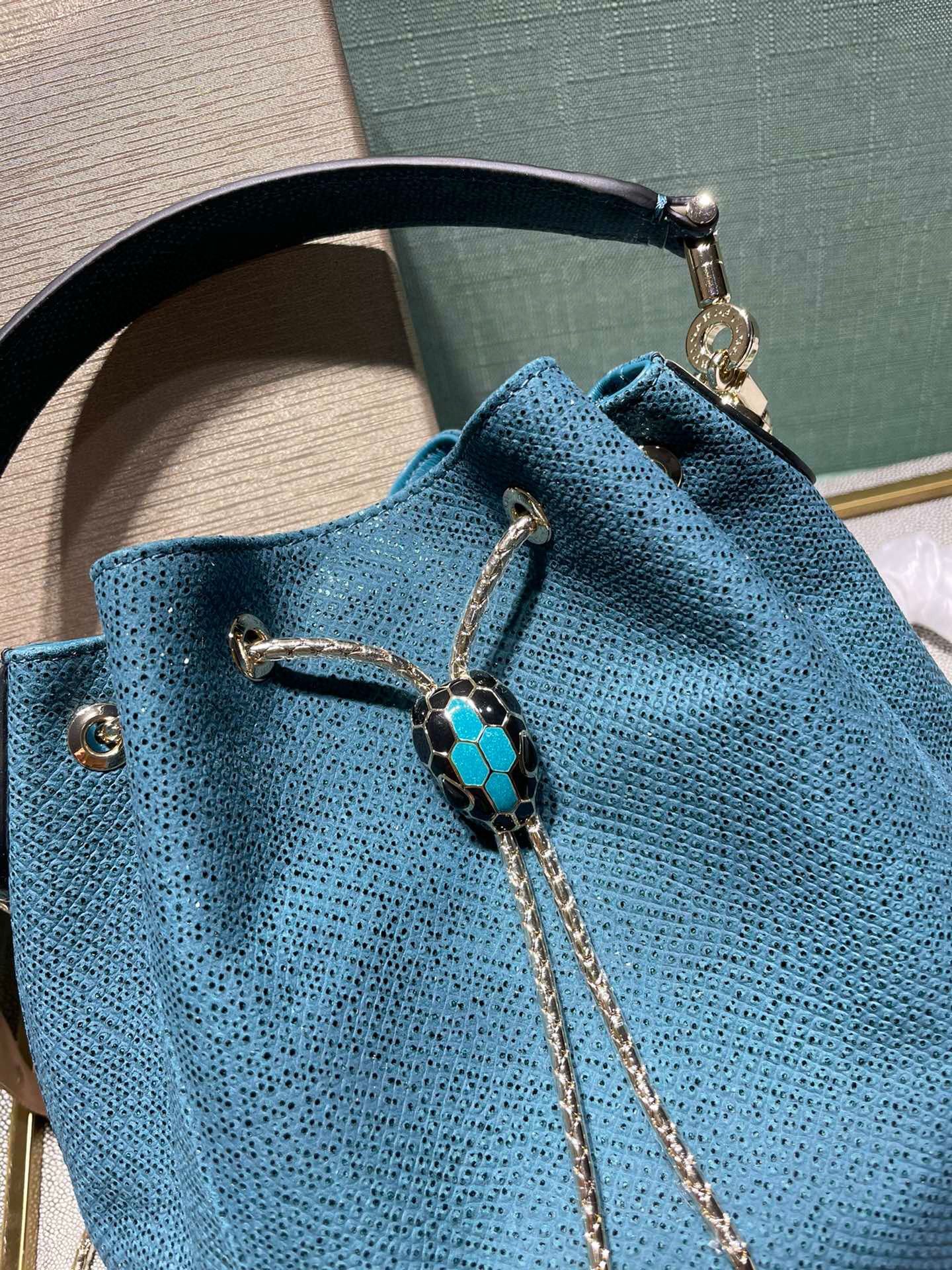 BVLGARI Original Snake Skin Bucket Bag B287614 Blue