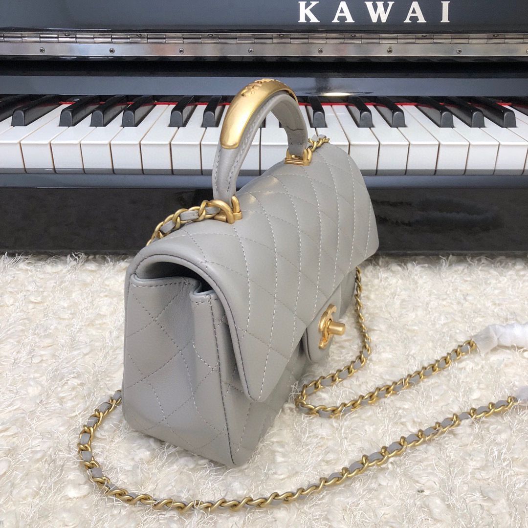 CHANEL 22B mini CF flap bag with Gold hardware top handle AS2431 Gray