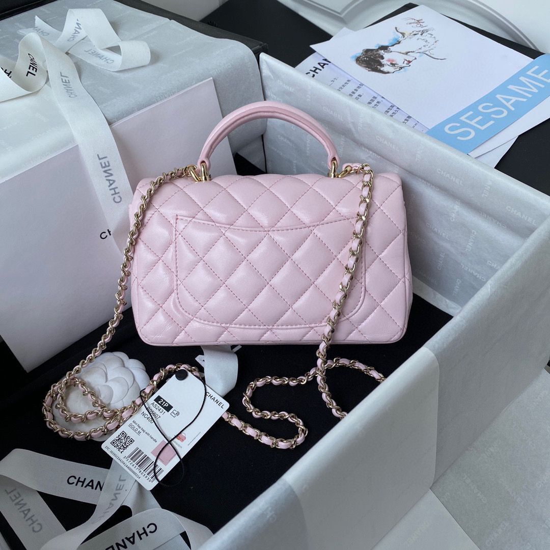 CHANEL 22B mini CF flap bag with top handle AS2431 Pink