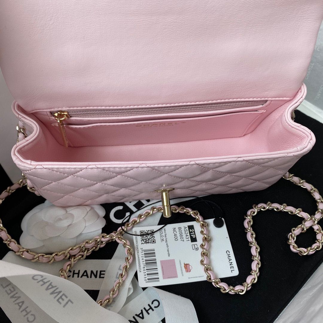 CHANEL 22B mini CF flap bag with top handle AS2431 Pink