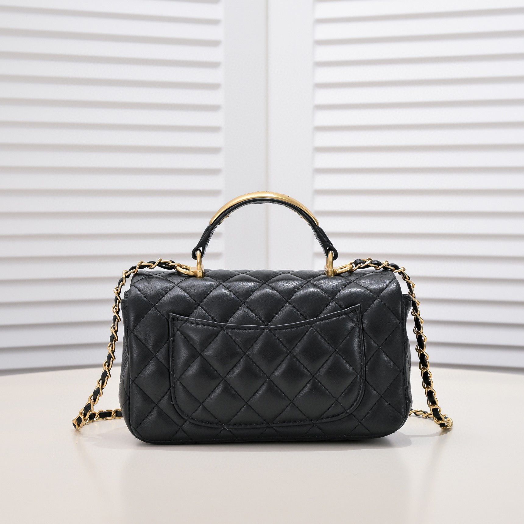 CHANEL 22B mini CF flap bag with Gold hardware top handle AS2431 Black