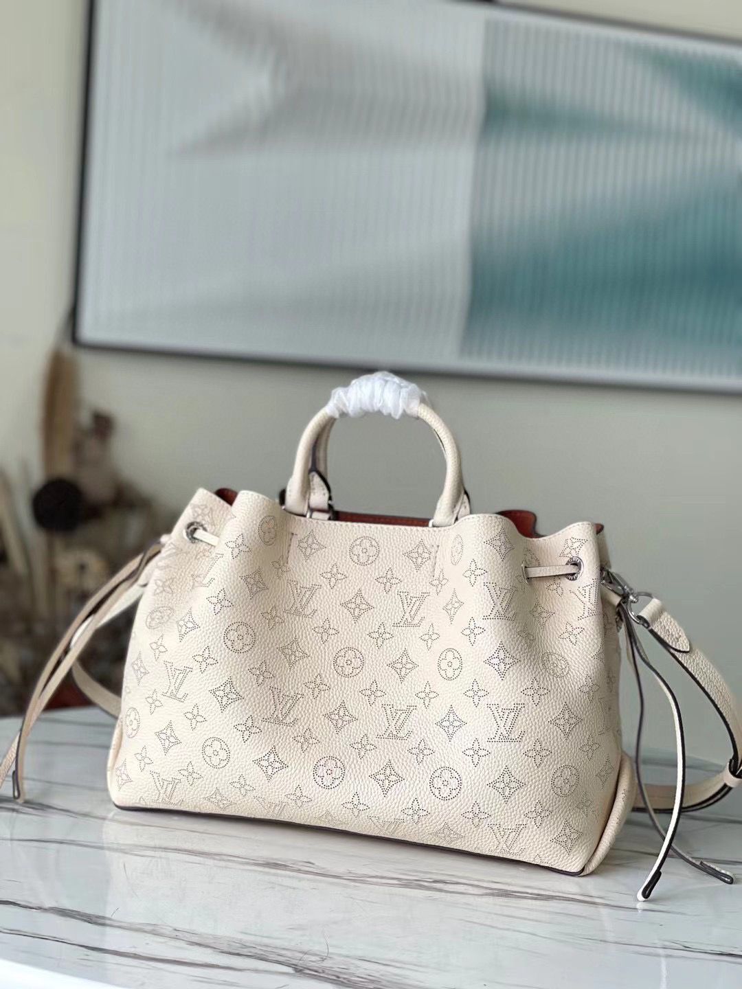 Louis Vuitton Mahina Leather Bella Tote Bag M59203 Beige