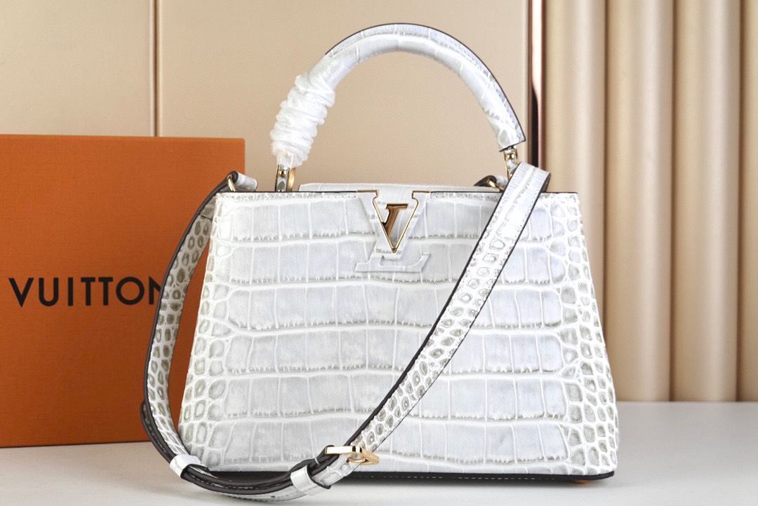 Louis Vuitton crocodile skin CAPUCINES BB M48865 Light Gray