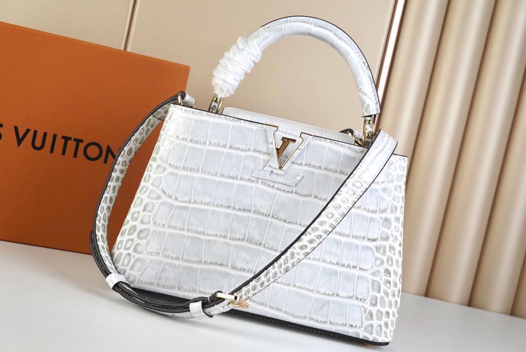 Louis Vuitton crocodile skin CAPUCINES BB M48865 Light Gray