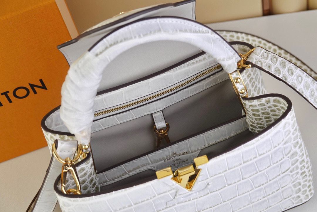 Louis Vuitton crocodile skin CAPUCINES BB M48865 Light Gray