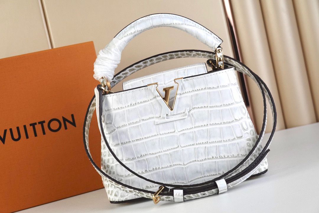 Louis Vuitton crocodile skin CAPUCINES MINI M48865 white&gray