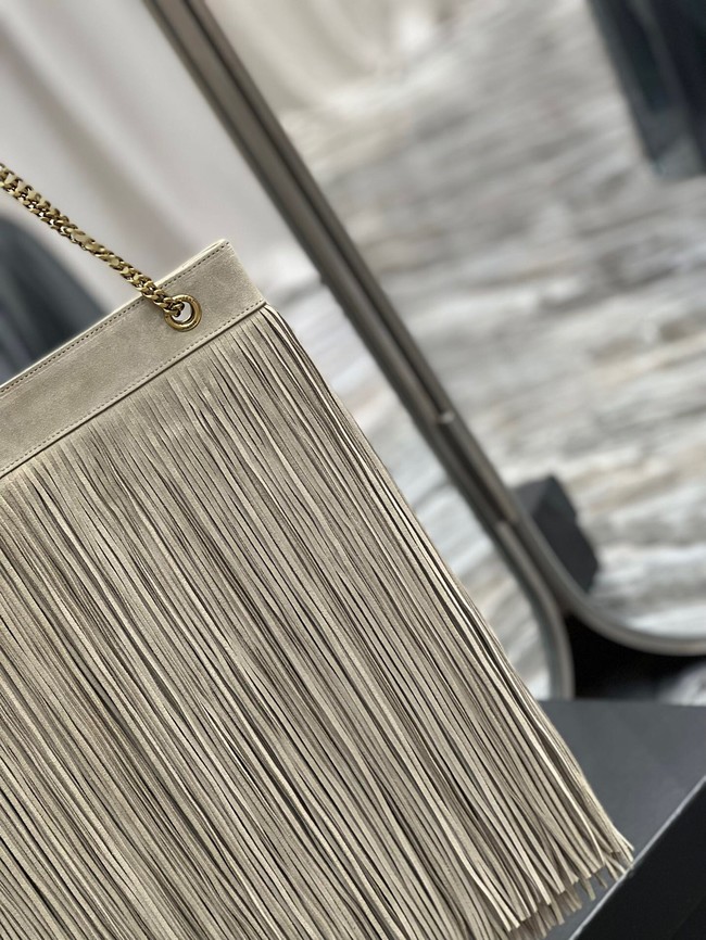 SAINT LAURENT MEDIUM CHAIN BAG IN LIGHT SUEDE WITH FRINGES 633752 BEIGE