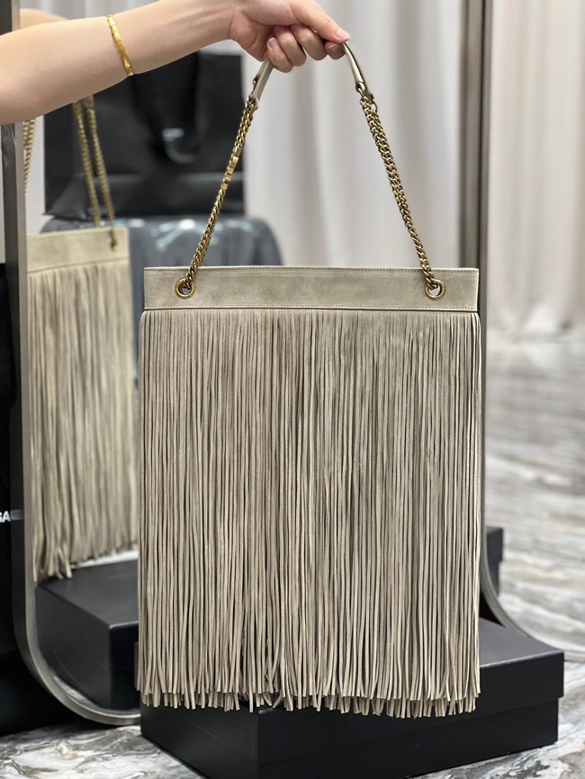 SAINT LAURENT MEDIUM CHAIN BAG IN LIGHT SUEDE WITH FRINGES 633752 BEIGE