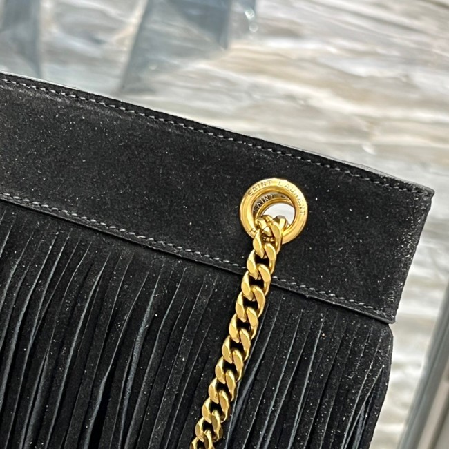 SAINT LAURENT MEDIUM CHAIN BAG IN LIGHT SUEDE WITH FRINGES 633752 BLACK