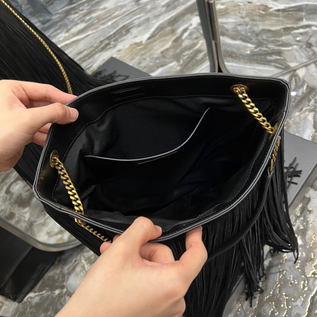 SAINT LAURENT MEDIUM CHAIN BAG IN LIGHT SUEDE WITH FRINGES 633752 BLACK