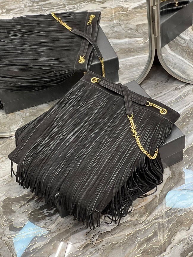 SAINT LAURENT MEDIUM CHAIN BAG IN LIGHT SUEDE WITH FRINGES 633752 BLACK