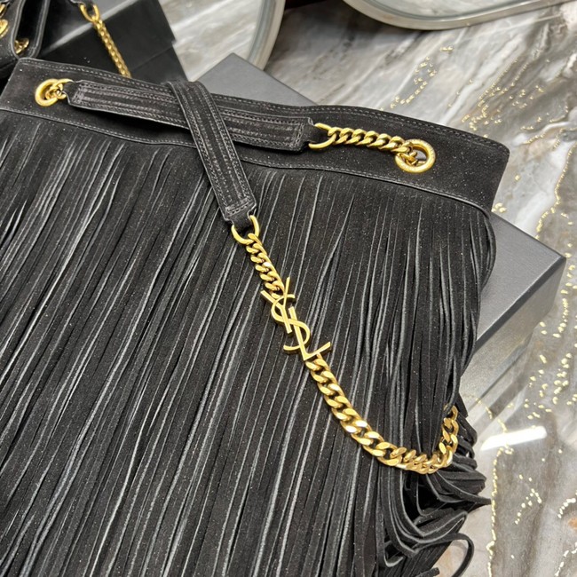 SAINT LAURENT MEDIUM CHAIN BAG IN LIGHT SUEDE WITH FRINGES 633752 BLACK