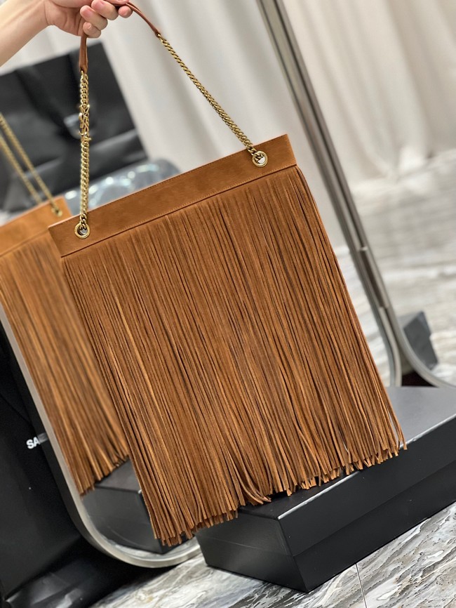 SAINT LAURENT MEDIUM CHAIN BAG IN LIGHT SUEDE WITH FRINGES 633752 Brown