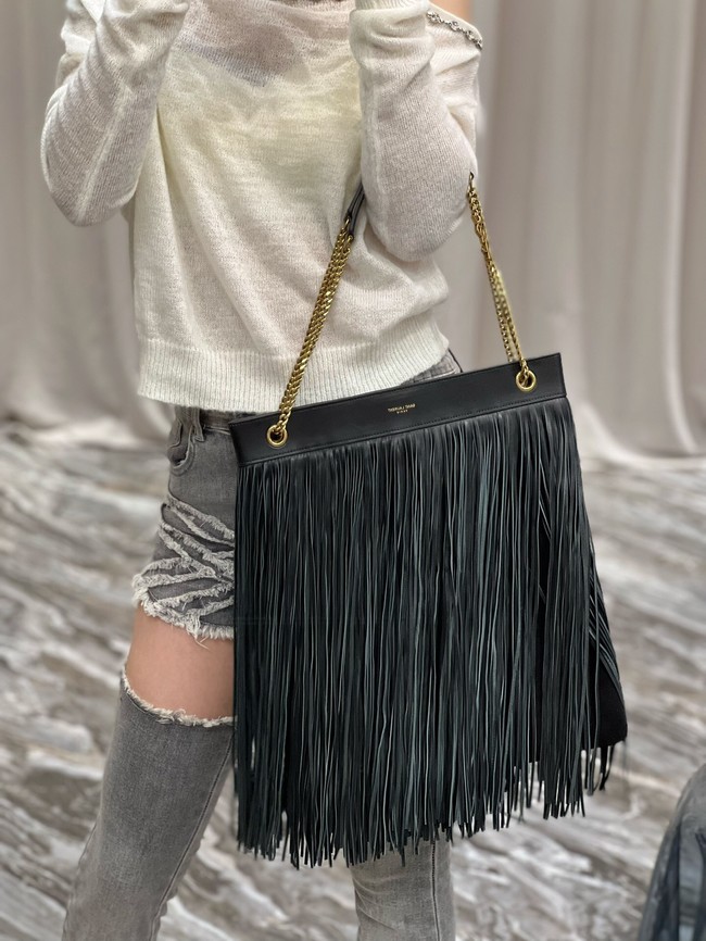 SAINT LAURENT MEDIUM CHAIN BAG WITH FRINGES 633752 BLACK