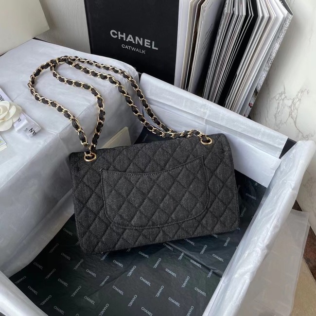 CHANEL CLASSIC HANDBAG Printed Denim & Gold-Tone Metal 1112 BLACK