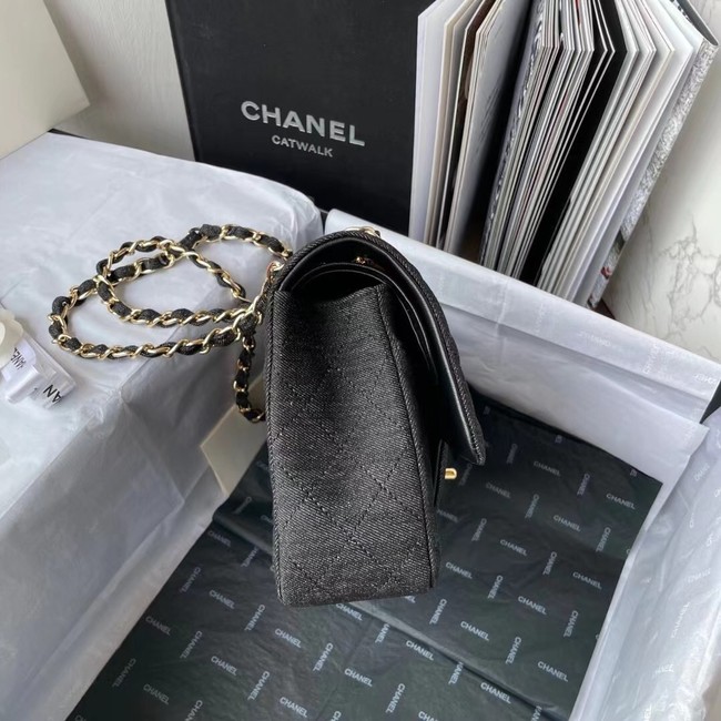 CHANEL CLASSIC HANDBAG Printed Denim & Gold-Tone Metal 1112 BLACK