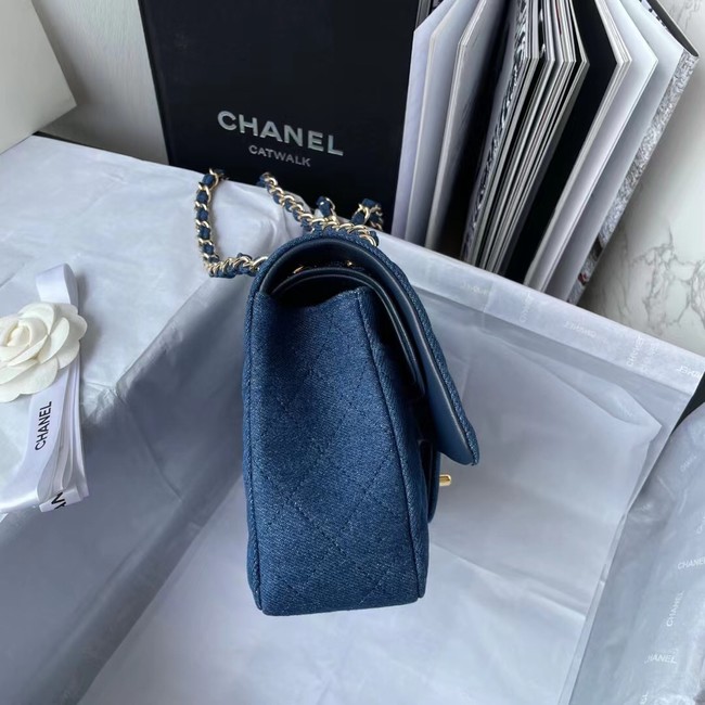 CHANEL CLASSIC HANDBAG Printed Denim & Gold-Tone Metal 1112 BLUE