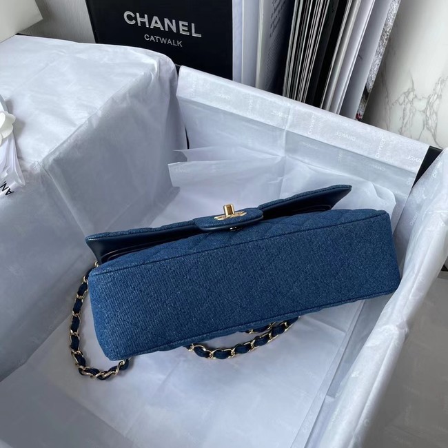 CHANEL CLASSIC HANDBAG Printed Denim & Gold-Tone Metal 1112 BLUE