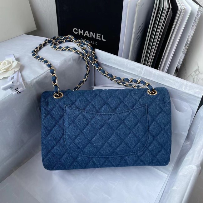 CHANEL CLASSIC HANDBAG Printed Denim & Gold-Tone Metal 1112 BLUE